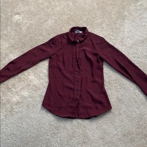 H&M Womens Burgundy Long Sleeve Button Down Blouse